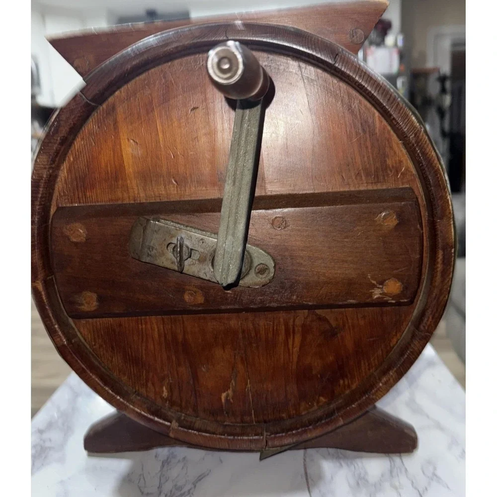 VTG ANTIQUE EARLY WOODEN TABLE TOP BARREL STYLE BUTTER CHURN HAND CRANK WOOD